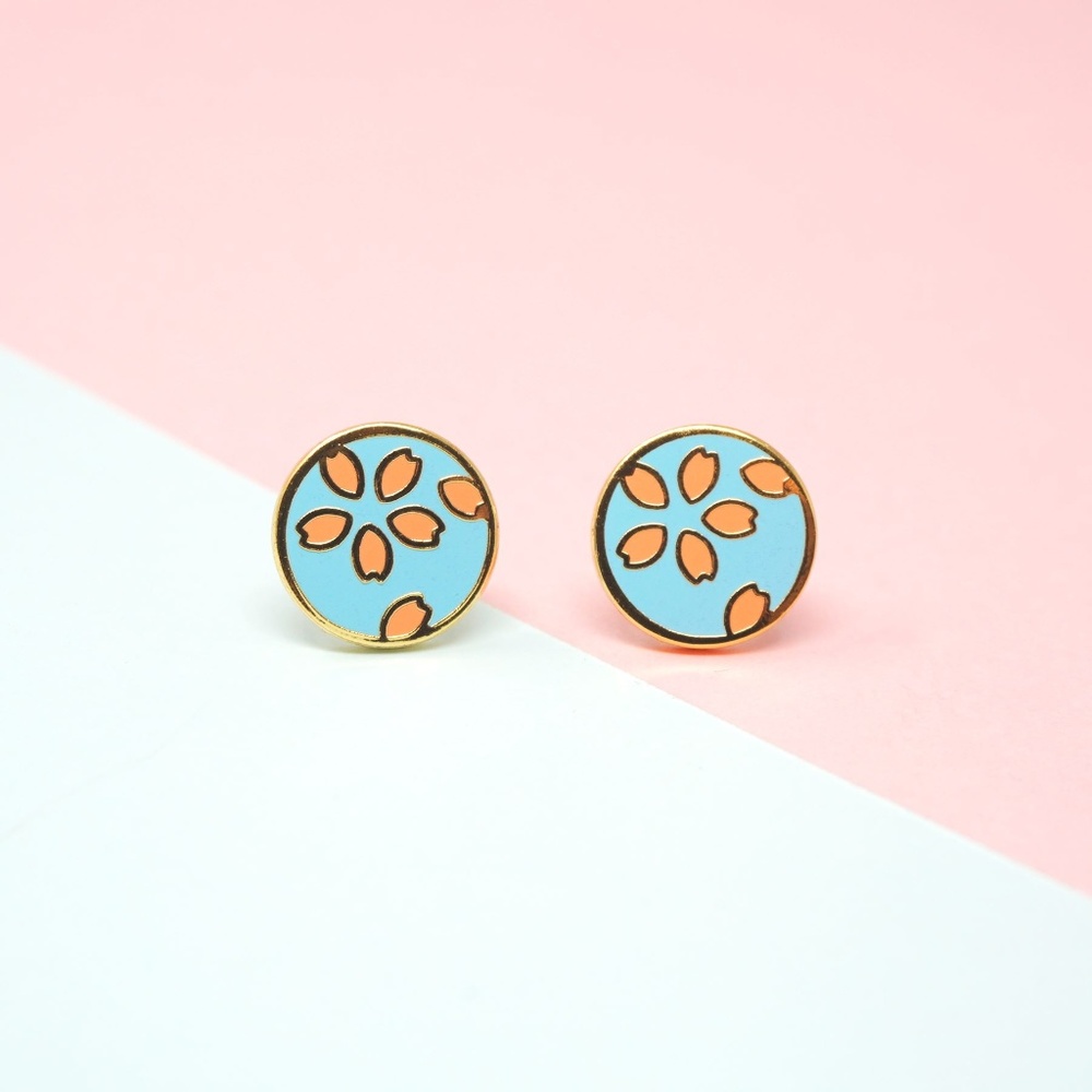 Hand-crafted Sakura Ligh Blue Enamel Stud Earrings